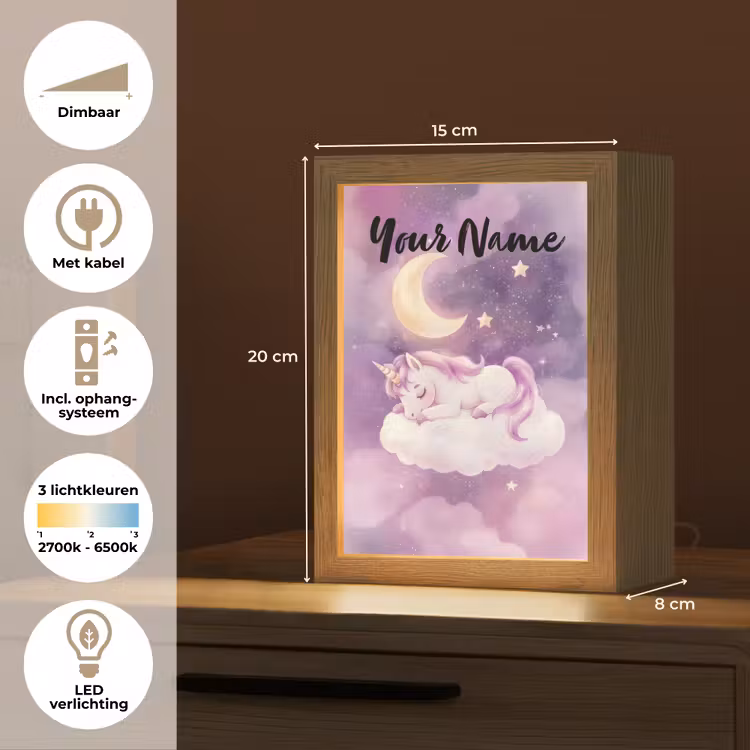 Eenhoorn - Paars - Sterrenhemel - Maan Light Box met kabel (Kinderlampje) klein -USP_NL