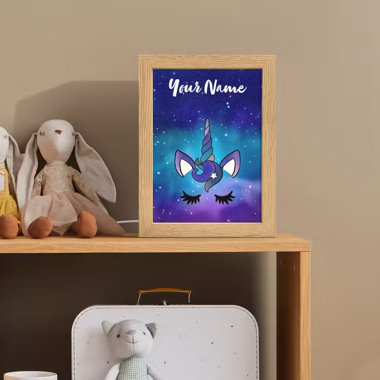 Eenhoorn - Sterrenhemel - Wimpers - Blauw Light Box met kabel (Kinderlampje) klein -sfeer2_kind