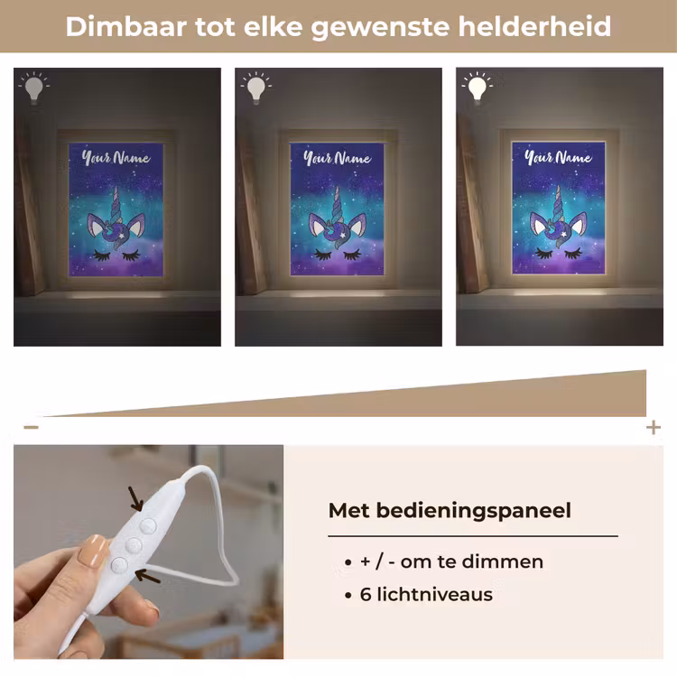 Eenhoorn - Sterrenhemel - Wimpers - Blauw Light Box met kabel (Kinderlampje) klein -USP_dimbaarNL