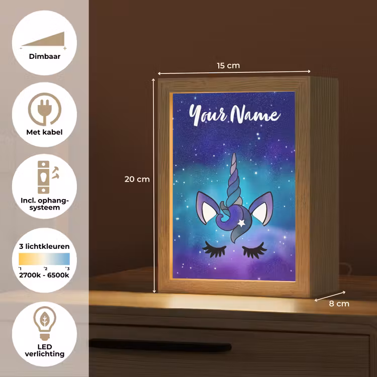 Eenhoorn - Sterrenhemel - Wimpers - Blauw Light Box met kabel (Kinderlampje) klein -USP_NL