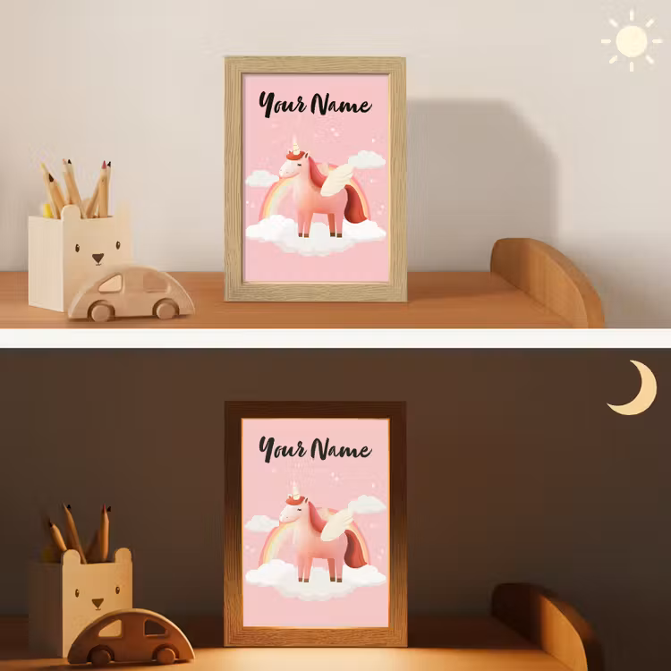 Eenhoorn - Vleugels - Roze - Regenboog Light Box met kabel (Kinderlampje) klein -sfeer3_kind