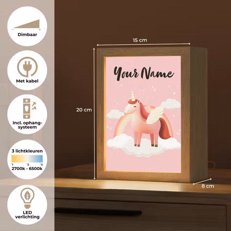 Eenhoorn - Vleugels - Roze - Regenboog Light Box met kabel (Kinderlampje) klein -USP_NL