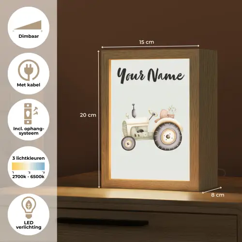 Vintage - Tractor - Pastel - Blauw Light Box met kabel (Kinderlampje) klein -USP_NL