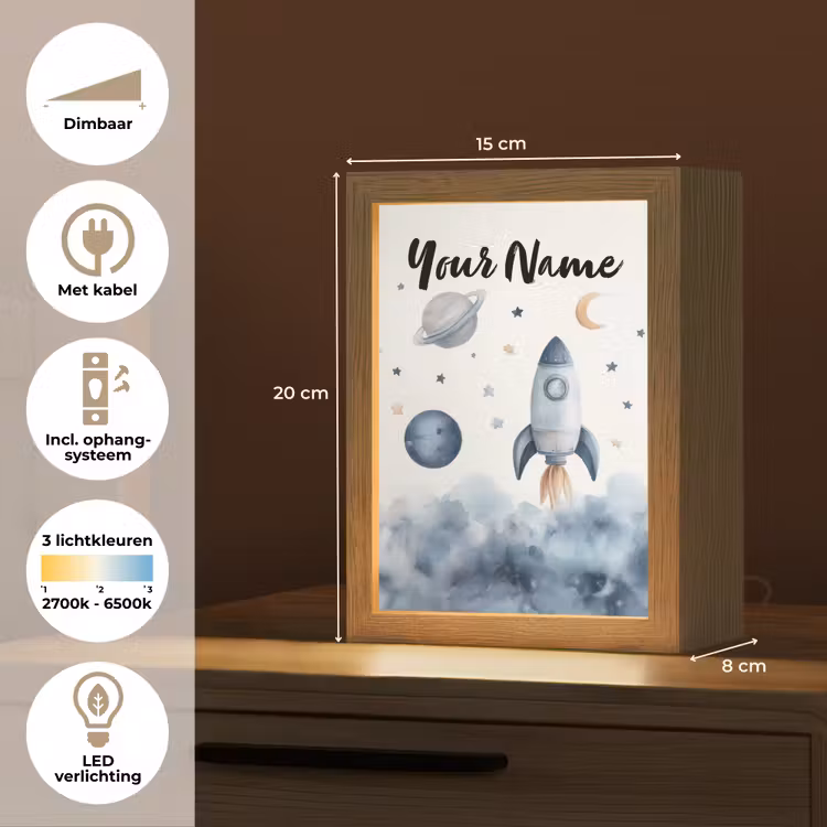Waterverf - Planeten - Sterren - Raket Light Box met kabel (Kinderlampje) klein -USP_NL