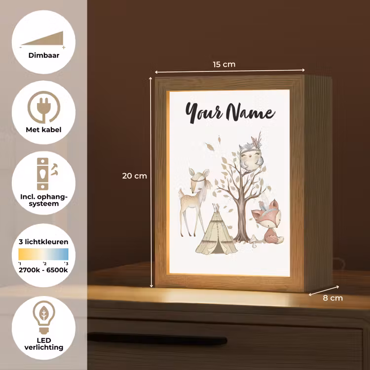 Wilde dieren - Bos - Illustratie Light Box met kabel (Kinderlampje) klein -USP_NL