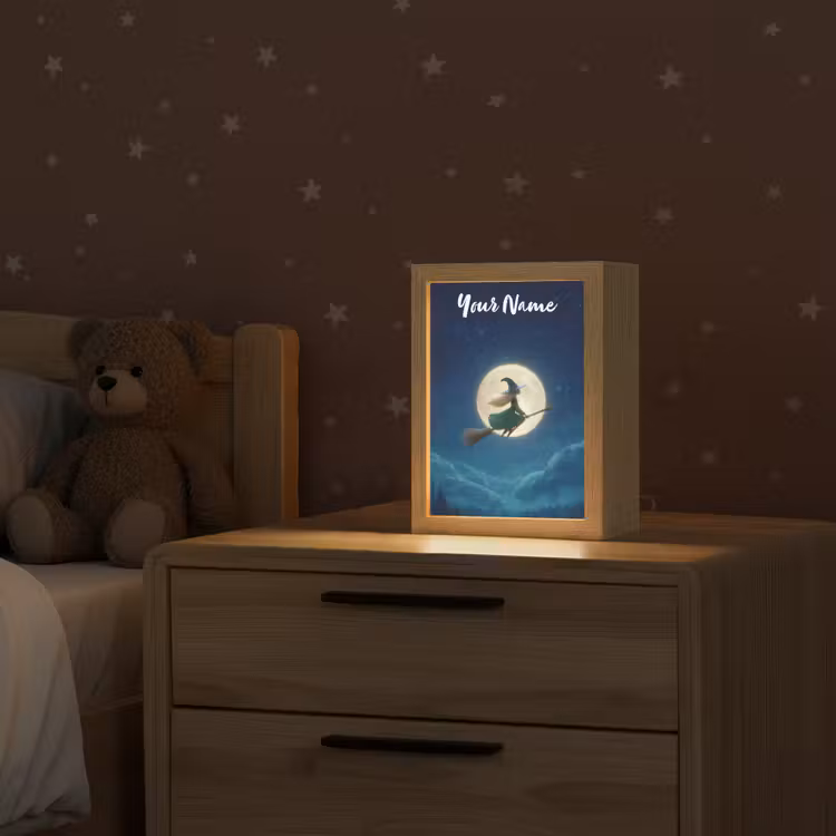 Heks - Volle maan - Sterrenhemel Light Box met kabel (Kinderlampje) klein -sfeer1_kind