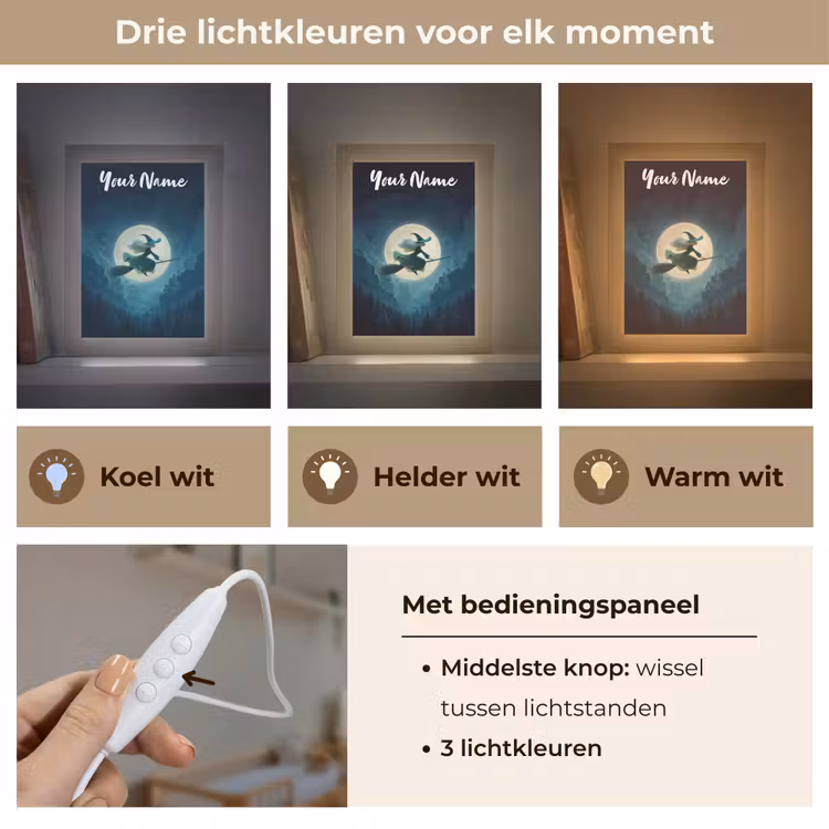 Heks - Maan - Bos - Magisch Light Box met kabel (Kinderlampje) klein -USP_lichtkleurNL