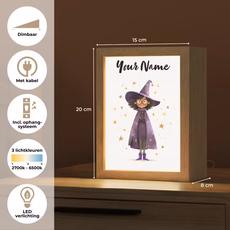 Heks - Paars - Sterren - Heksenhoed Light Box met kabel (Kinderlampje) klein -USP_NL