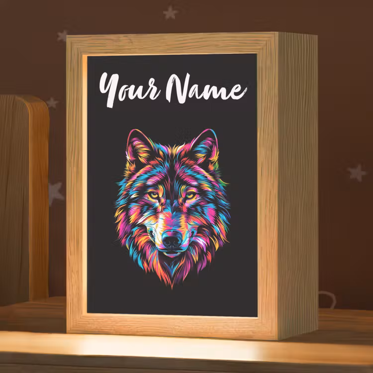 Wolf - Kleurrijk - Zwart - Dieren - Neon Light Box met kabel (Kinderlampje) klein -zzz_3d_website