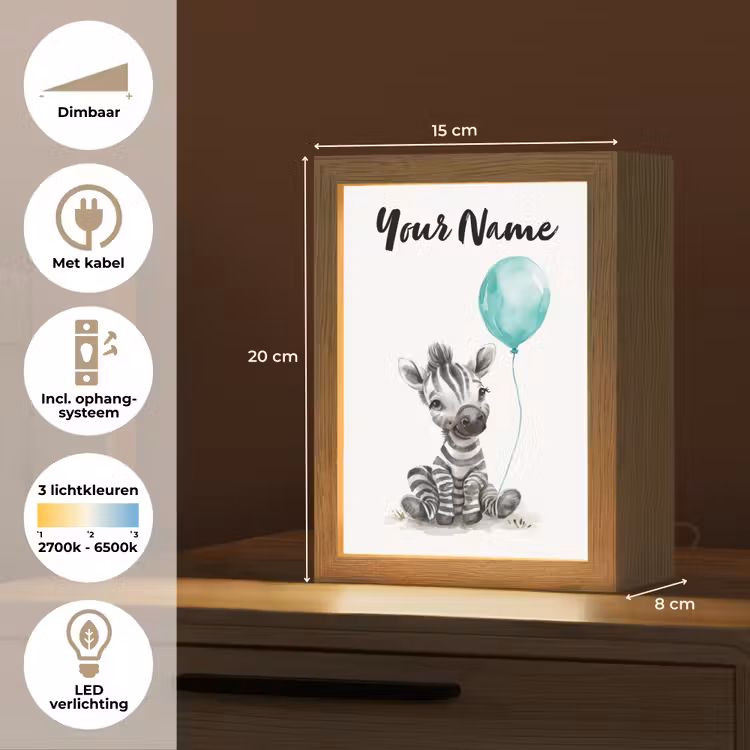 Zebra - Baby dier - Blauwe ballon Light Box met kabel (Kinderlampje) klein -USP_NL