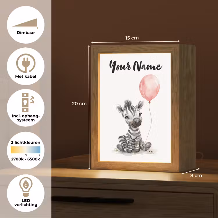 Zebra - Baby - Dieren - Roze ballon Light Box met kabel (Kinderlampje) klein -USP_NL