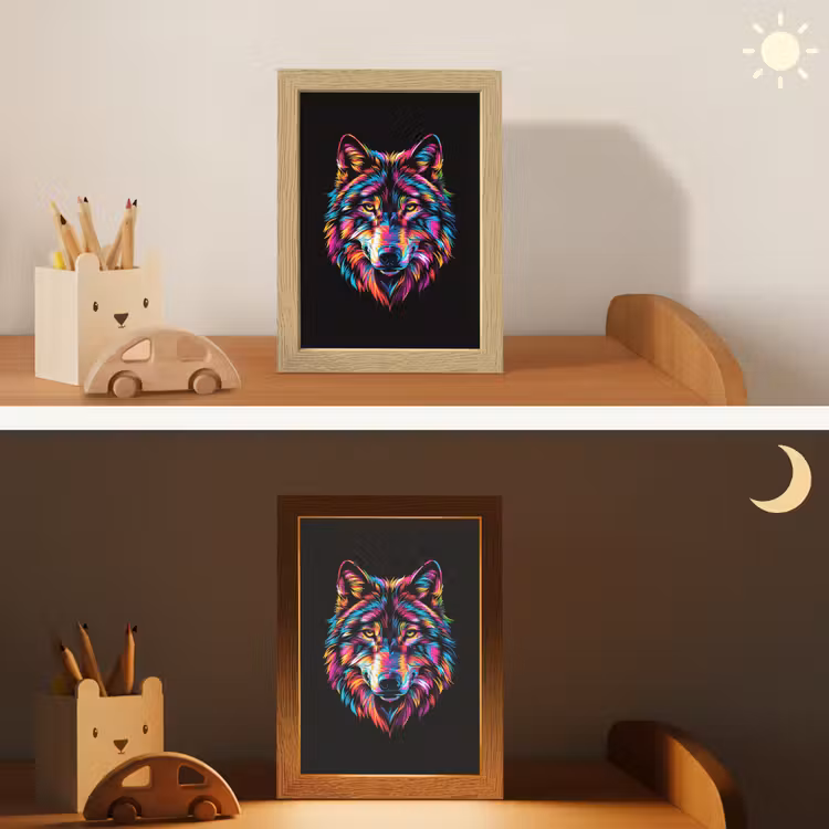 Wolf - Kleurrijk - Zwart - Dieren - Neon Light Box met kabel klein -sfeer3_kind