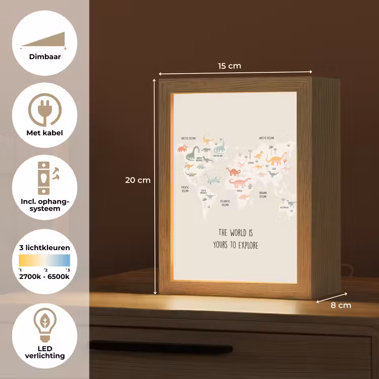 Wereldkaart - Dino - Kinderen - Dinosaurus Light Box met kabel klein -USP_NL