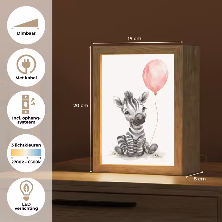 Zebra - Baby - Dieren - Roze ballon Light Box met kabel klein -USP_NL