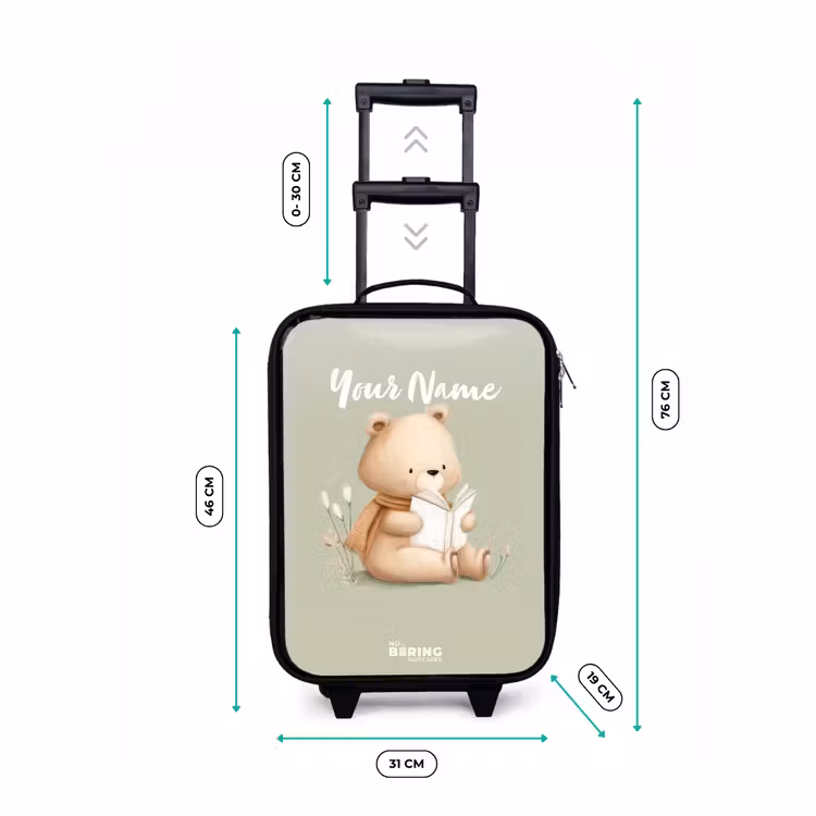 Een bruine beer met een boek - Groen Kinderkoffer - Zwart klein -productfoto_formaten
