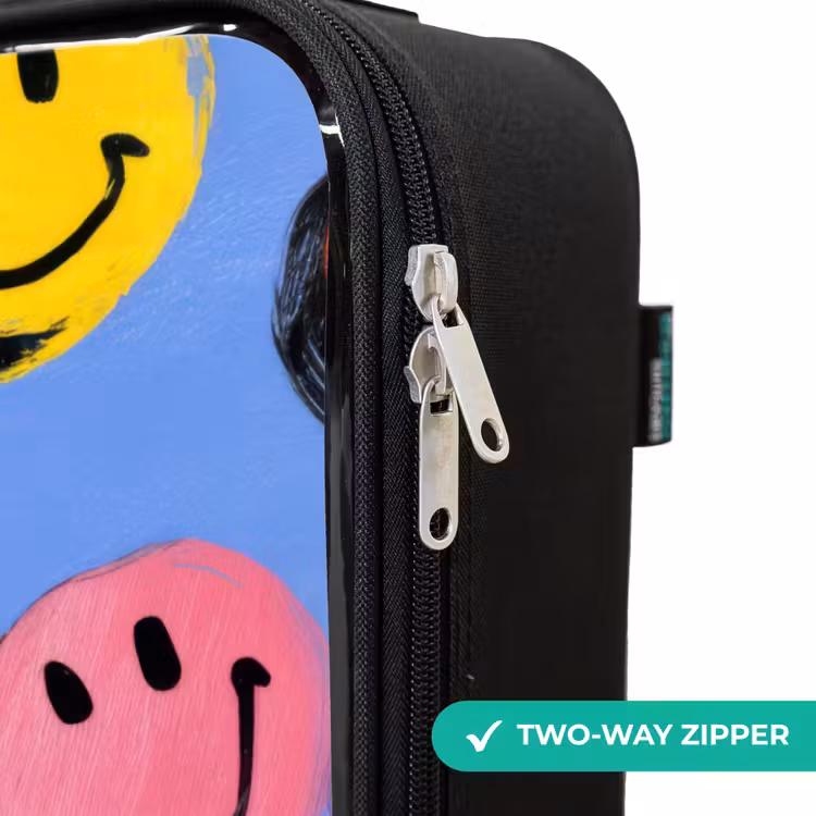 Een speels en kunstzinnig patroon van kleurrijke smileys Kinderkoffer - Zwart klein -rits_UK