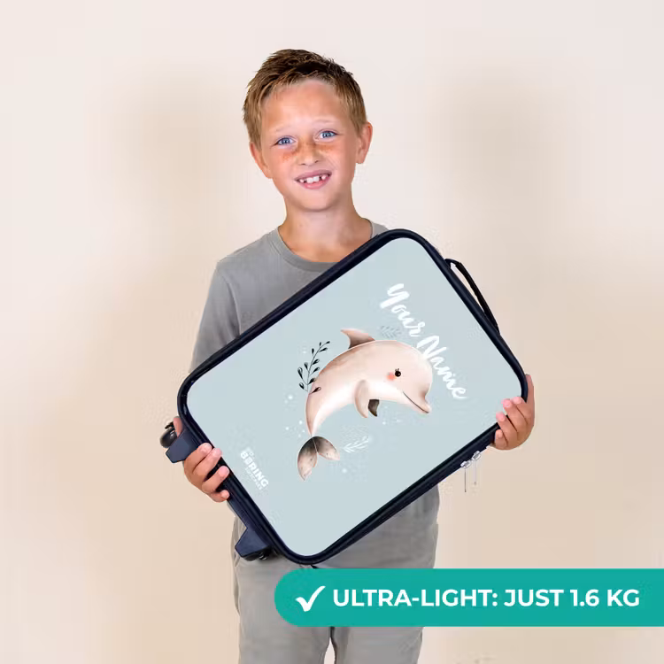 Beige dolfijn in blauw water Kinderkoffer - Zwart klein -sfeer4_UK