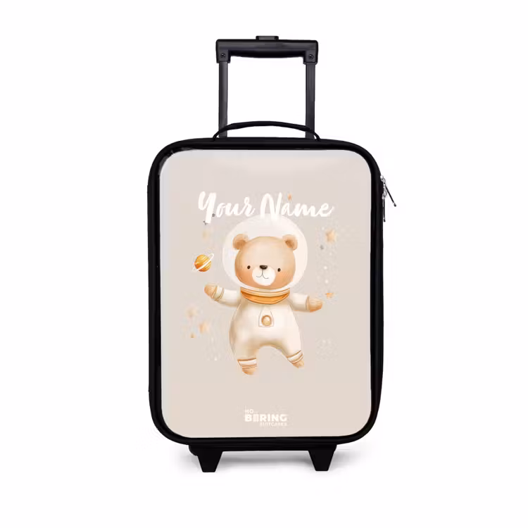 Beige ruimtebeer zweeft tussen sterren Kinderkoffer - Zwart klein -3d