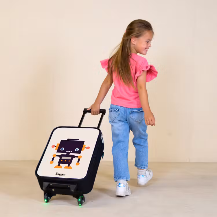 Zwarte robot met oranje accenten Kinderkoffer - Zwart klein -sfeer1
