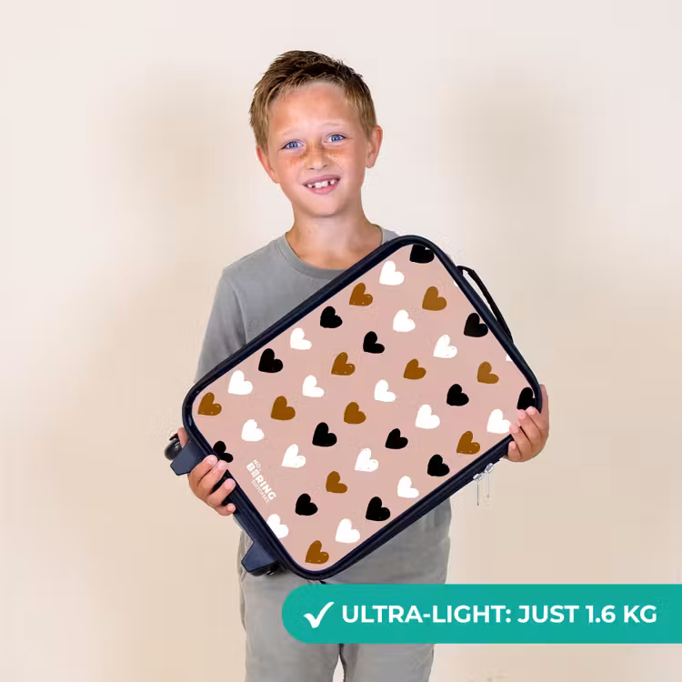 Zwart, wit en bruin hartjespatroon op oudroze achtergrond Kinderkoffer - Zwart klein -sfeer4_UK