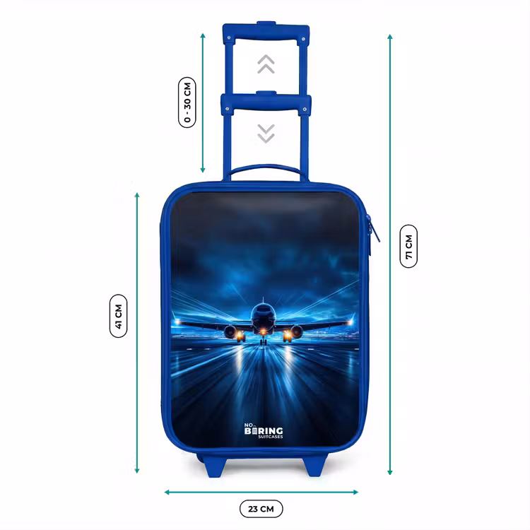 Vliegtuig opstartend in futuristisch nachtlandschap Kinderkoffer - Blauw klein -productfoto_formaten