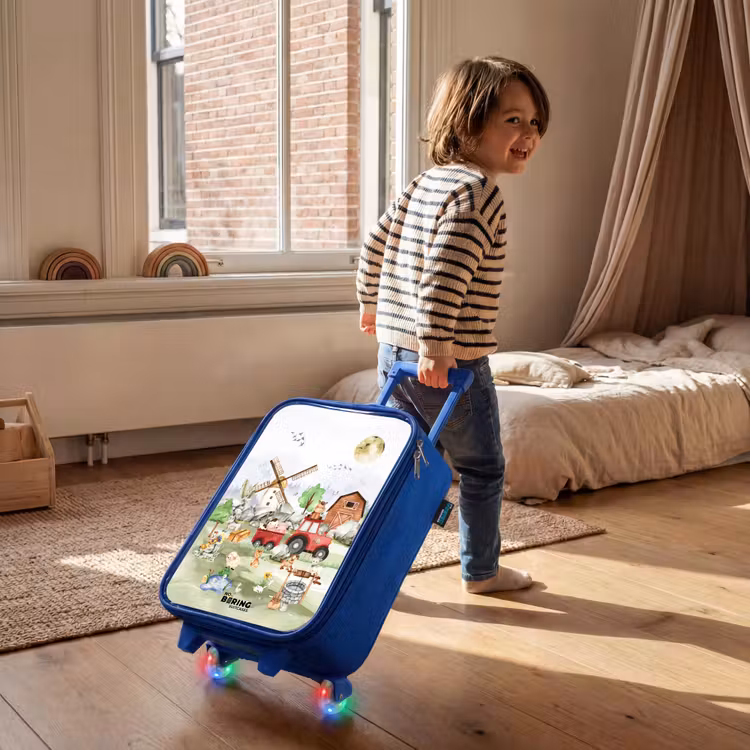 dieren op een boederij Kinderkoffer - Blauw klein -sfeer1