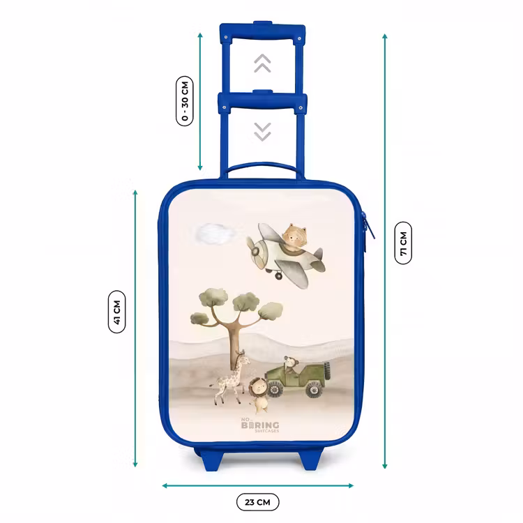 Dieren op safari Kinderkoffer - Blauw klein -productfoto_formaten