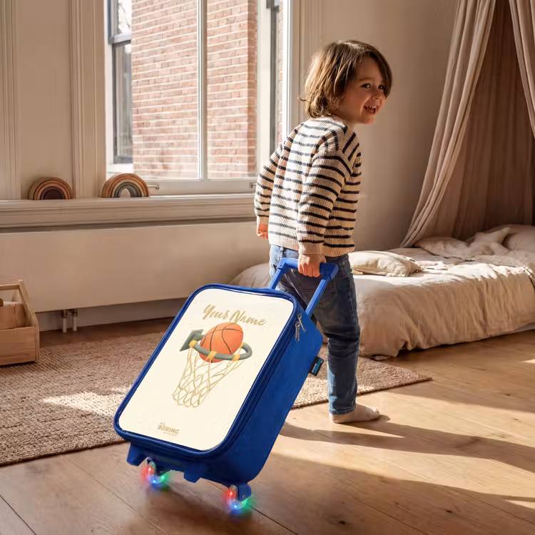 Basketbal in neutrale kleuren Kinderkoffer - Blauw klein -sfeer1