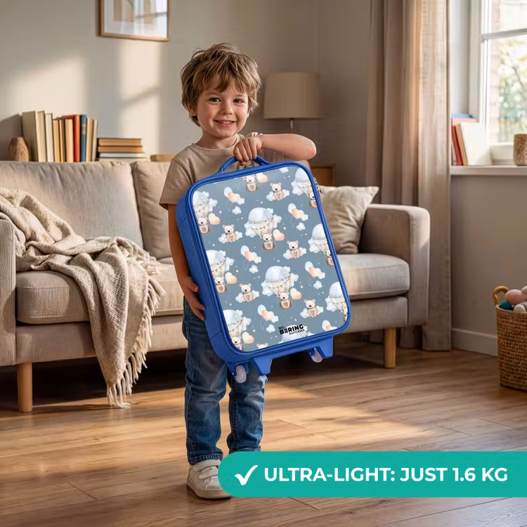 Beertjes in luchtballonnen tussen wolken en ballonnen Kinderkoffer - Blauw klein -sfeer2_EN