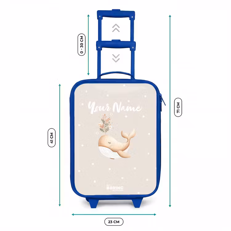 Beige walvis in bloemenzee Kinderkoffer - Blauw klein -productfoto_formaten