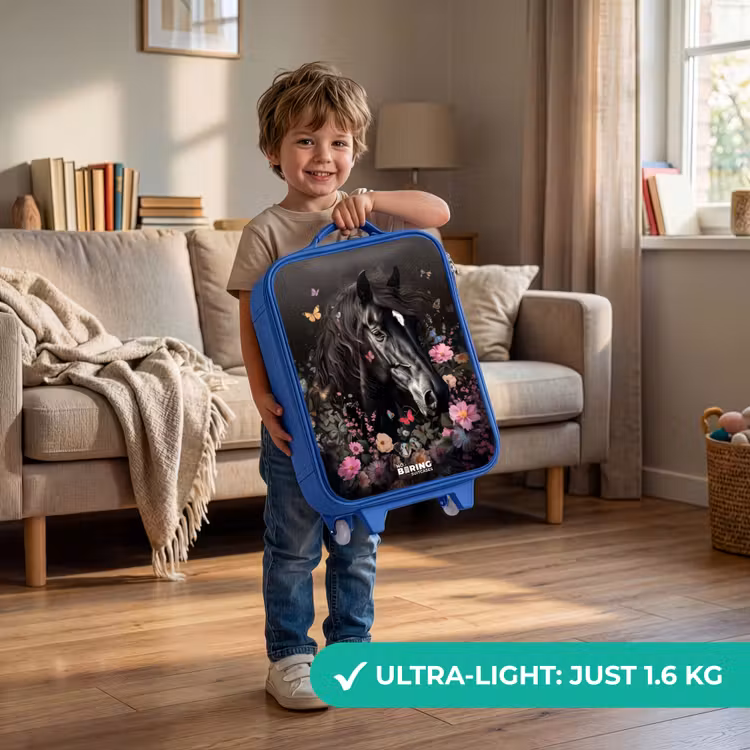 Zwart paard in bloei Kinderkoffer - Blauw klein -sfeer2_EN