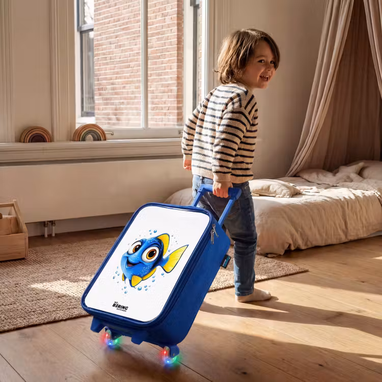 Blauwe vis met gele vinnen en vrolijke blik Kinderkoffer - Blauw klein -sfeer1