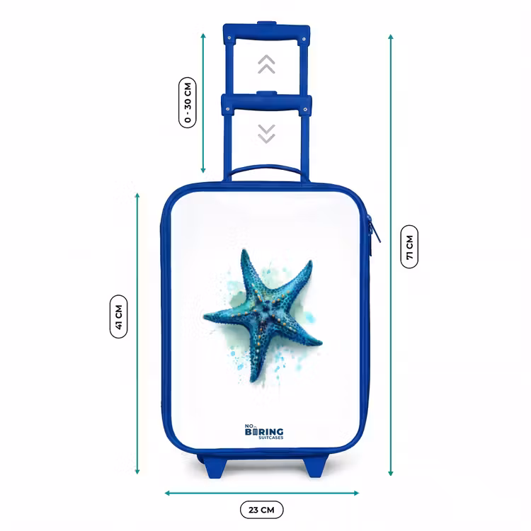 Blauwe Zeester op Witte Achtergrond Kinderkoffer - Blauw klein -productfoto_formaten