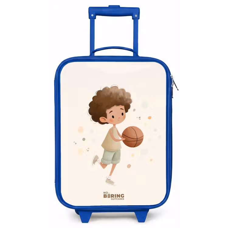 Jongen met een basketbal in beige kleuren Kinderkoffer - Blauw klein -zz3dotto