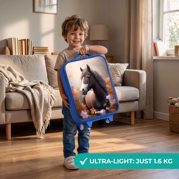 Bruin paard in de herfst Kinderkoffer - Blauw klein -sfeer2_EN