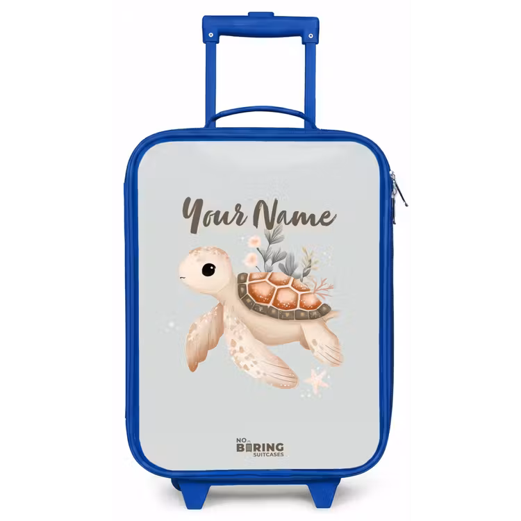 Bruine zeeschildpad in pastel onderwaterwereld Kinderkoffer - Blauw klein -zz3dotto