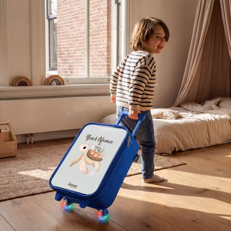 Bruine zeeschildpad in pastel onderwaterwereld Kinderkoffer - Blauw klein -sfeer1
