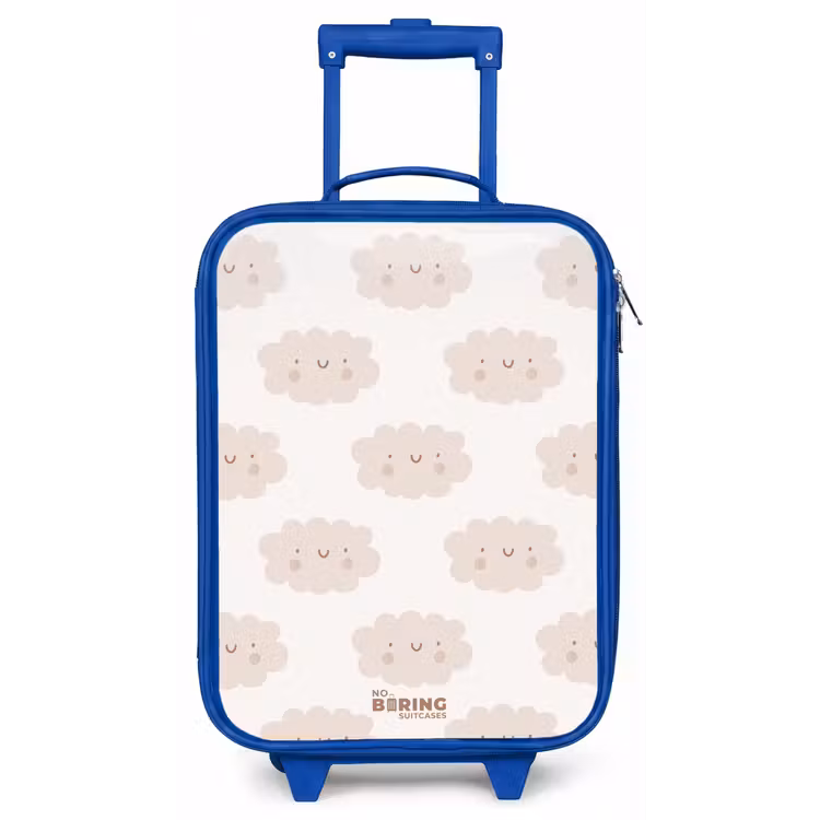 Vrolijke wolkjes met gezichtjes op crèmekleurige achtergrond Kinderkoffer - Blauw klein -zz3dotto