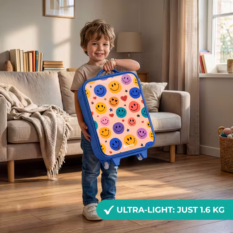 Vrolijk Smiley-patroon Kinderkoffer - Blauw klein -sfeer2_EN
