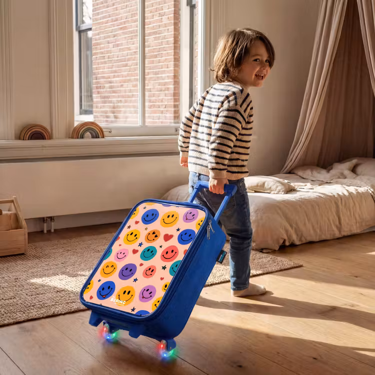 Vrolijk Smiley-patroon Kinderkoffer - Blauw klein -sfeer1