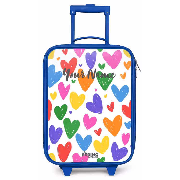 Gekleurde hartjes Kinderkoffer - Blauw klein -zz3dotto
