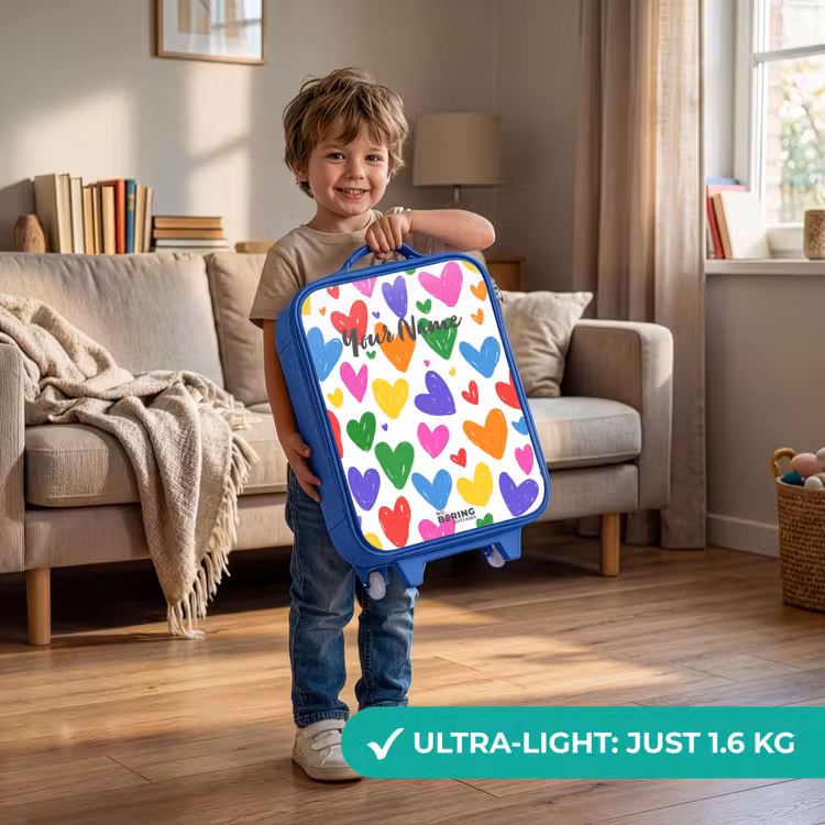 Gekleurde hartjes Kinderkoffer - Blauw klein -sfeer2_EN