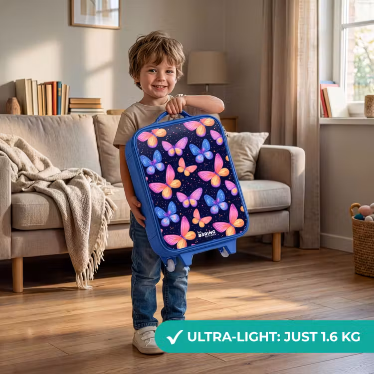 Kleurrijke vlinders in roze en blauw Kinderkoffer - Blauw klein -sfeer2_EN