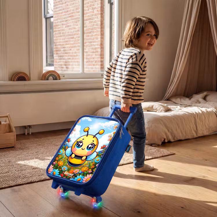Schattige bij tussen de bloemen Kinderkoffer - Blauw klein -sfeer1