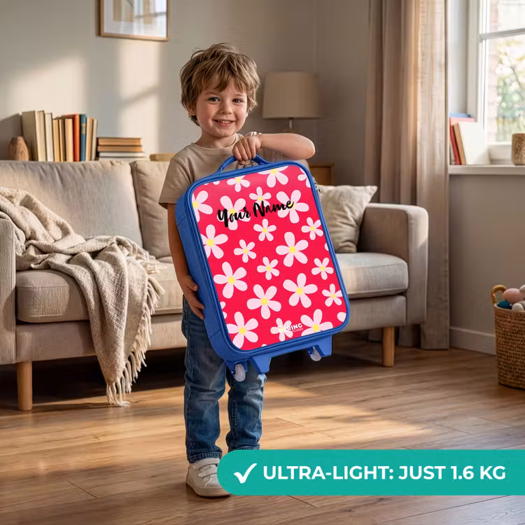 Madeliefjesmania hotpink Kinderkoffer - Blauw klein -sfeer2_EN