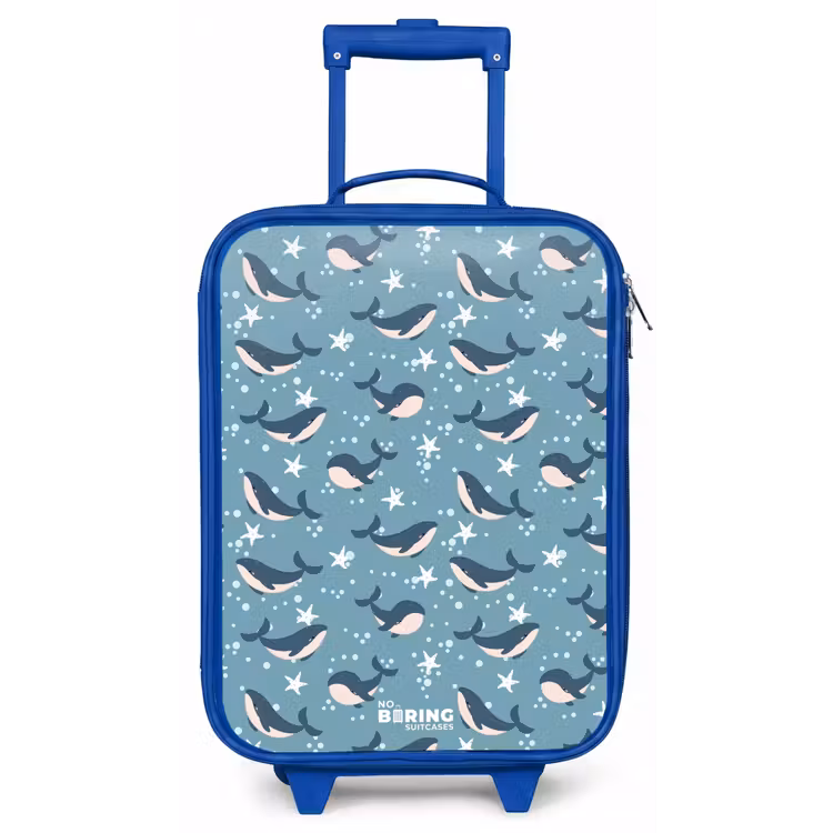 Donkerblauw walvissenpatroon met zeesterren Kinderkoffer - Blauw klein -zz3dotto