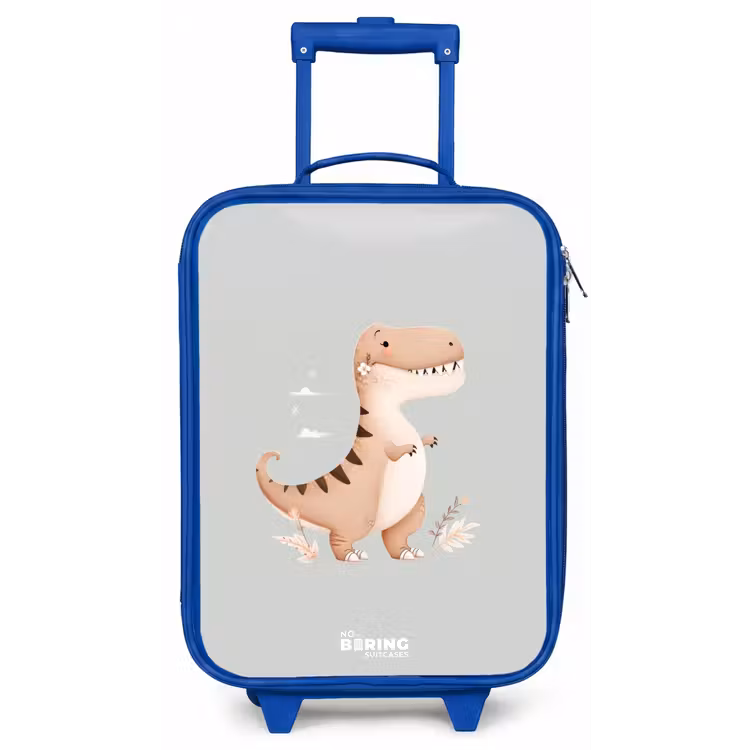 Dino in beige en grijze kleuren Kinderkoffer - Blauw klein -zz3dotto