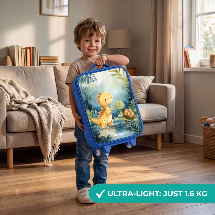 Dino - Schildpad - Jungle Kinderkoffer - Blauw klein -sfeer2_EN