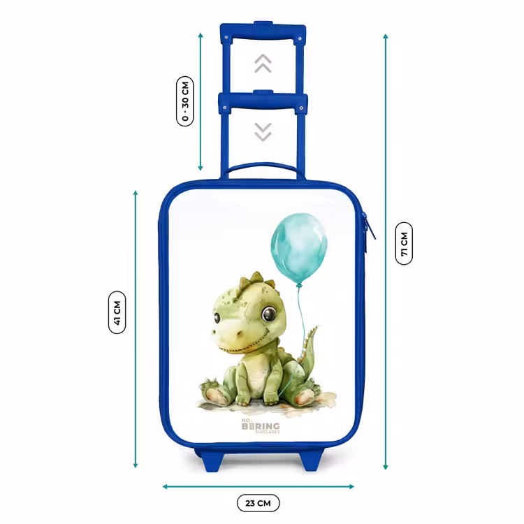 Dino met blauwe ballon Kinderkoffer - Blauw klein -productfoto_formaten