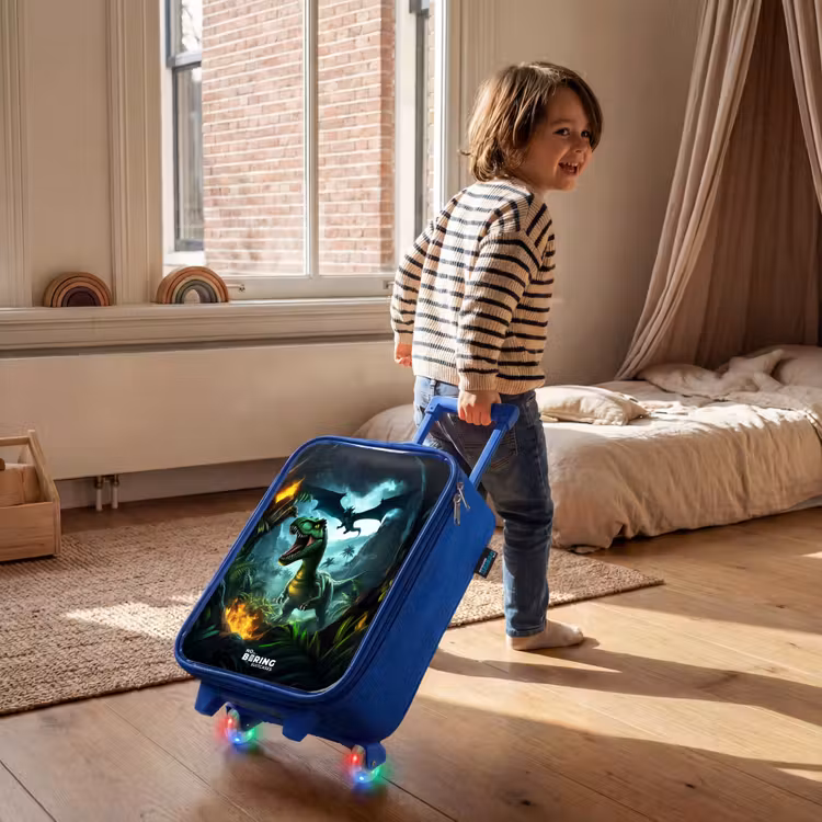 Dinosaurus en draak in vurige junglevallei Kinderkoffer - Blauw klein -sfeer1